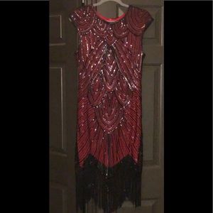 Red/Black Beaded Fringe 20’s Dress
